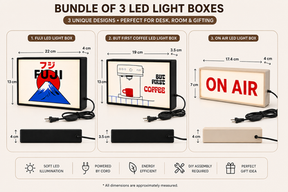 Light Box Bundle of 3 – FUJI, But First Coffee & ON AIR LED Decor