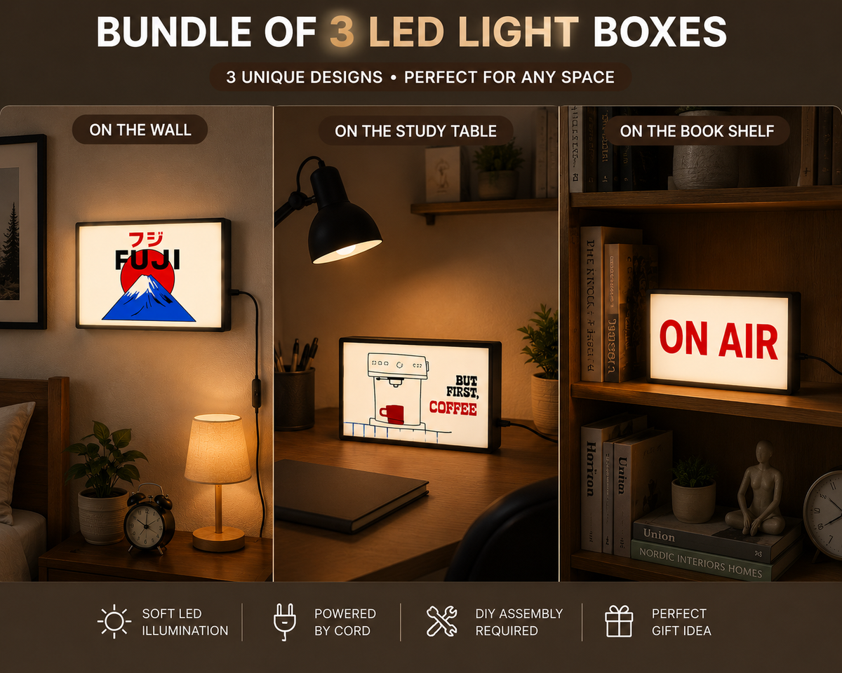 Light Box Bundle of 3 – FUJI, But First Coffee & ON AIR LED Decor