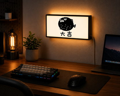 Japanese Lucky Blowfish Lightbox: Retro Fugu LED Desk Lamp